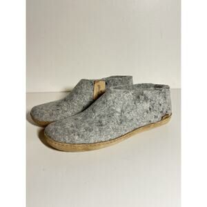 Glerups Men NWT Light Gray Wool Slipper Shoe Leather Sole Slip On 46 EU 12 US